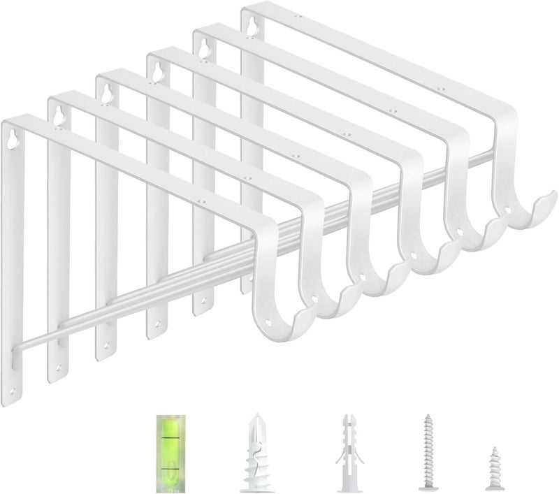 WEKIS 6-Pack Closet Rod Bracket, 10.8x10.8Inch Closet Shelf Brackets Heavy Duty Wall Mounted, Matte White Steel Closet Rod Support Brackets Holder, 300 Lbs Load Capacity with Anchors Screws - Image 1